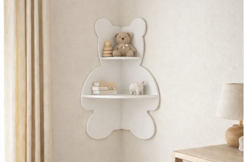 Ayıcık Beyaz Köşe Rafı